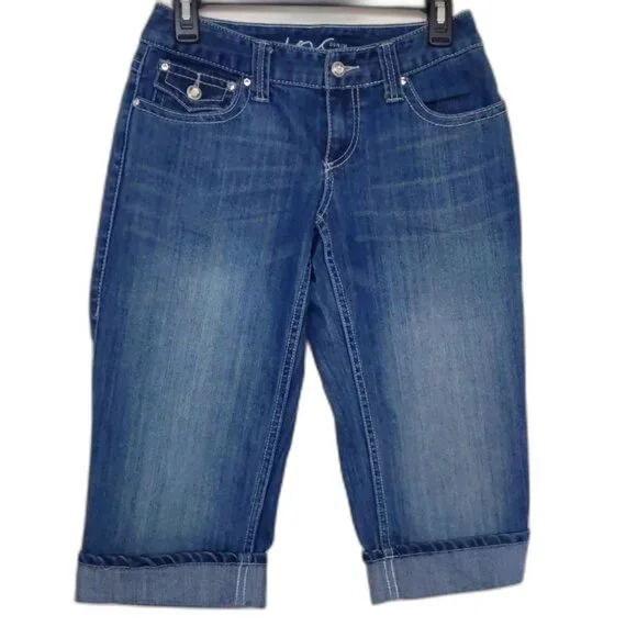 Women's Inc Denim Curvy Fit Blue Cropped Capri Distressed Stretch Jeans Size 2 - Picture 2 of 9